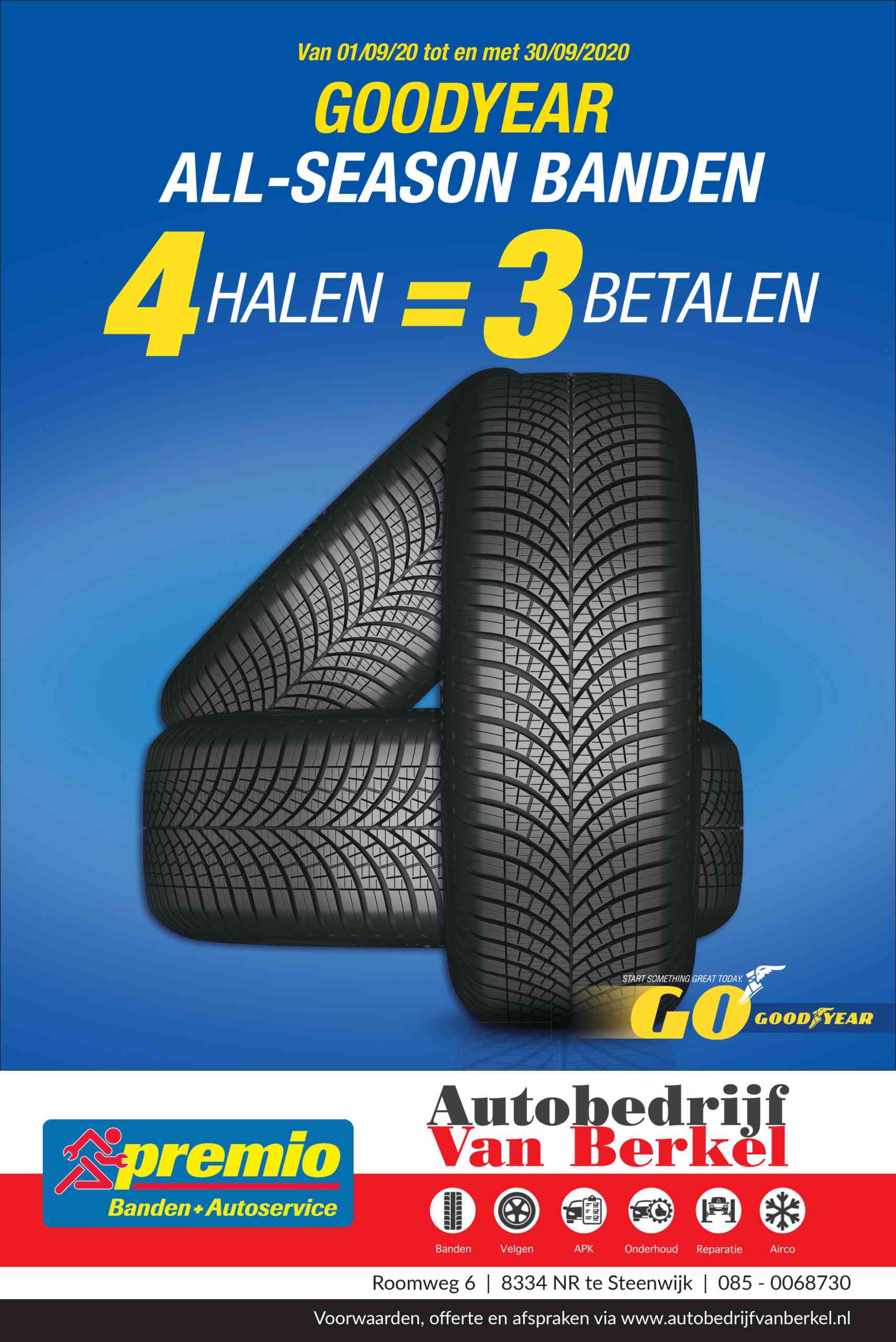 wetenschapper Aap zomer Actie 4 halen 3 betalen bij Goodyear All-Season banden - Autobedrijf van  Berkel